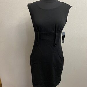 Alyn Paige Women S Black Sheath Knit Dress New Sleeveless Button Pocket Mod LBD
